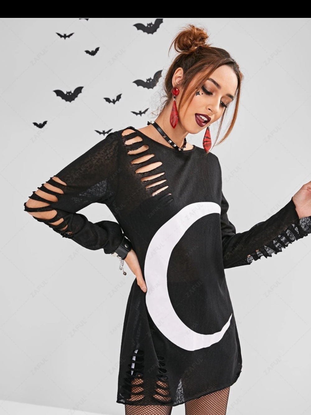 Killstar Black Sweater with White Crescent Moon Graphic